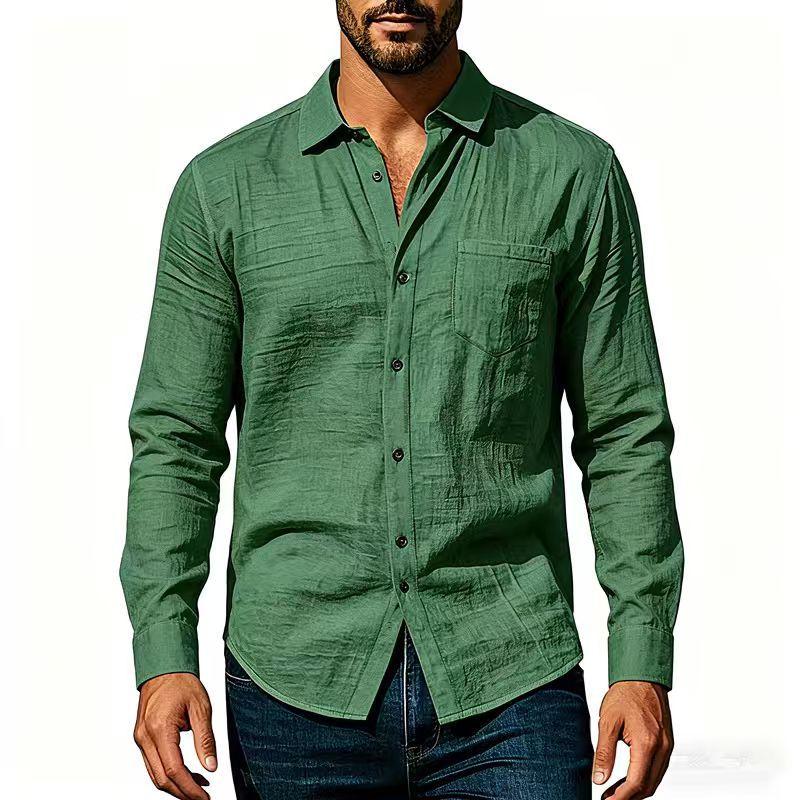 Summer Thin Men's Long Sleeve Button Down Shirt Casual Loose Fit Solid Color Pocket Shirts Male Daily Streetwear Blouse