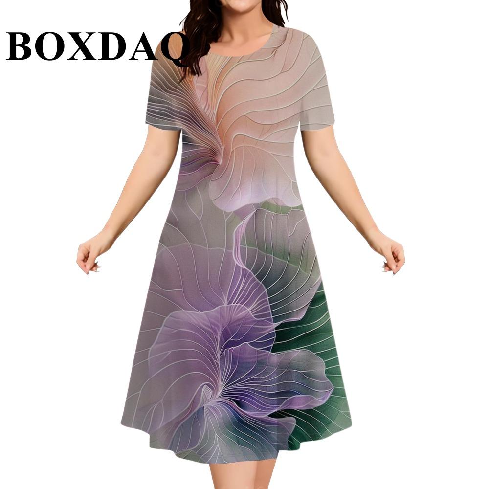 2026 New Women Dresses Fashion Plus Size Summer Flower 3D Print Short Sleeve Dress Casual Tie Dye Loose A-Line Dress Streetwear