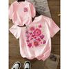 Women's Pink Floral GraphicCrew Neck Short Sleeve Blouse Everyday Casual Summer Short Sleeved Harajuku Tees
