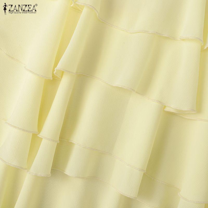 ZANZEA Women Casual Round Neck Loose Sleeveless Ruffles Blouse