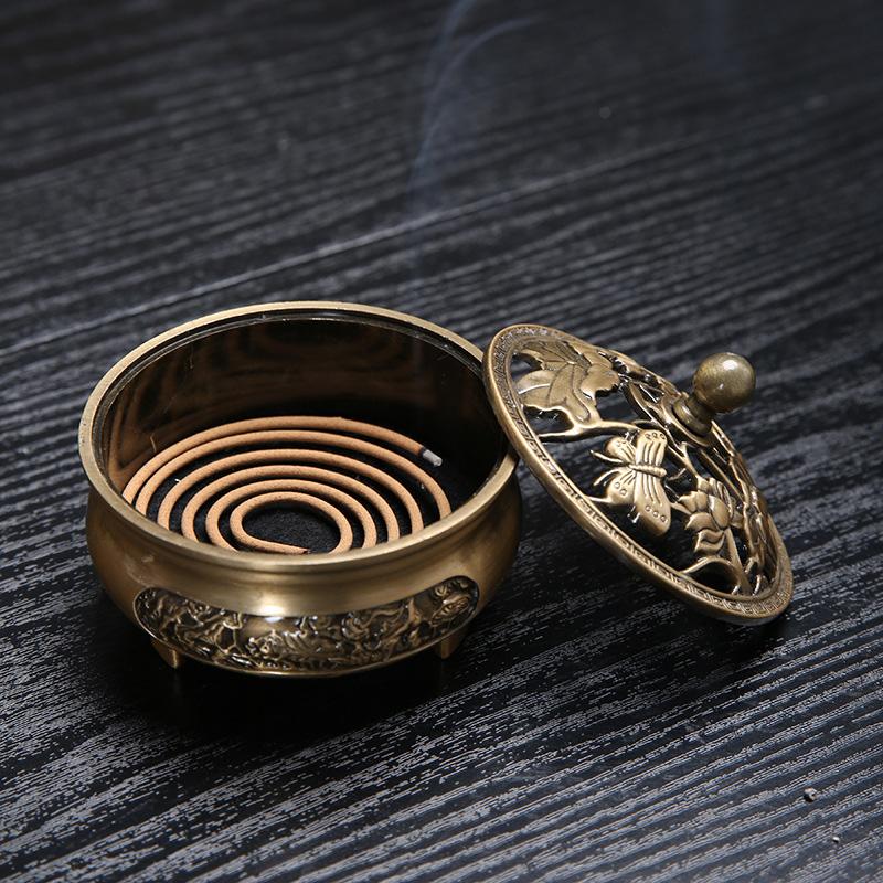 1 Set Classical Sandalwood Censer Three-legged Incense Burner Lotus Flower Pure Copper Home Decor