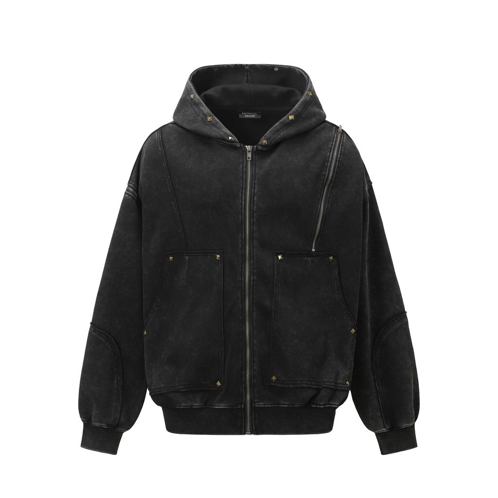 Urban Streetwear Hip Hop Hoodie Nieuwe Gewassen Verweerde Rits Jas Mannen Vrouwen