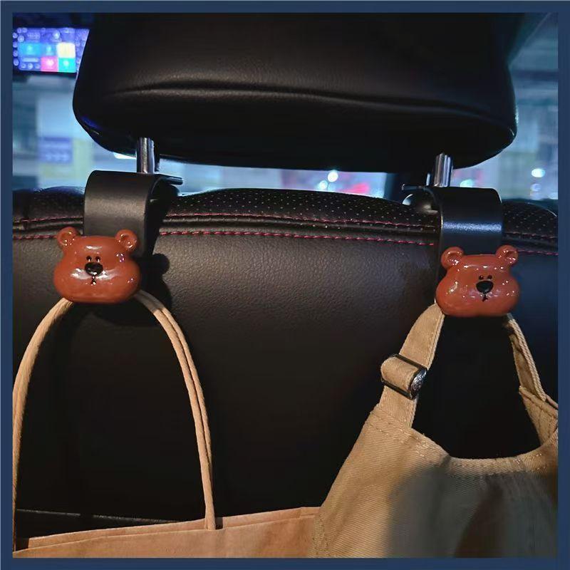 2-Piece Cute Bear Car Seat Hook - Multifunctional, Easy to Install and Remove, Space Saving Car Parts