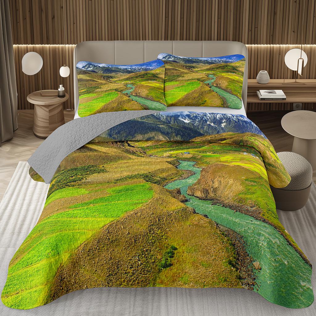 Mountain Bedspread Queen/Twin, Natural Landscape Coverlet Set for Boys Girls Adults Room Decor, Soft Polyester Quilted Bedding