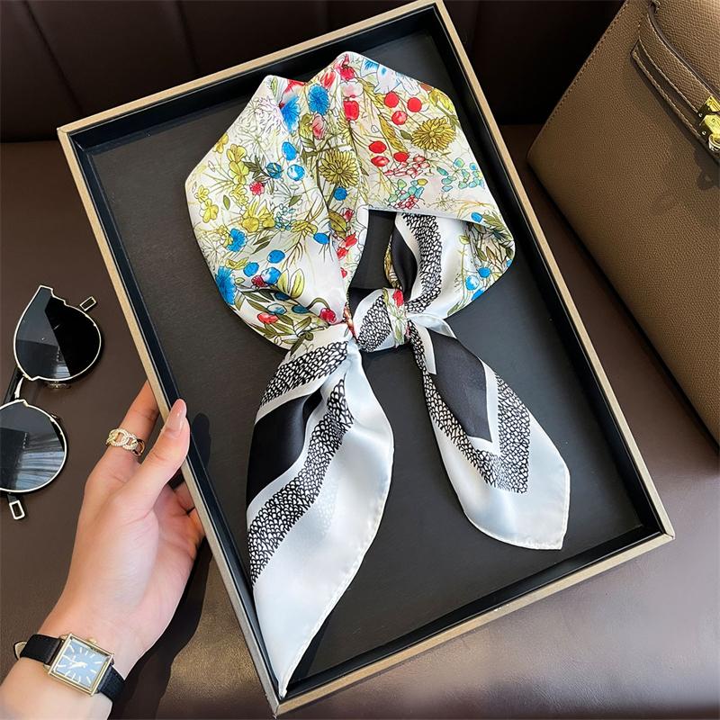 70cm Square Lemon Print Yellow Square Silk Scarf Casual Elegant Thin Breathable Neck Women Windproof Head Wrap Hair Scarves