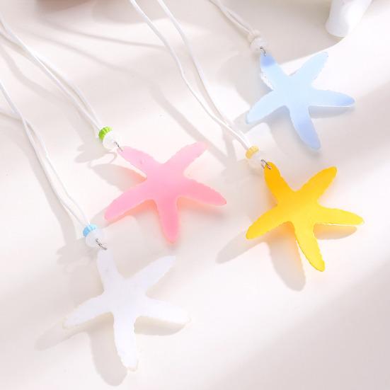 Holiday Starfish Necklace Resin Starfish Pendant Necklace Adjustable String Coastal Necklace for Women Girls Summer Beach