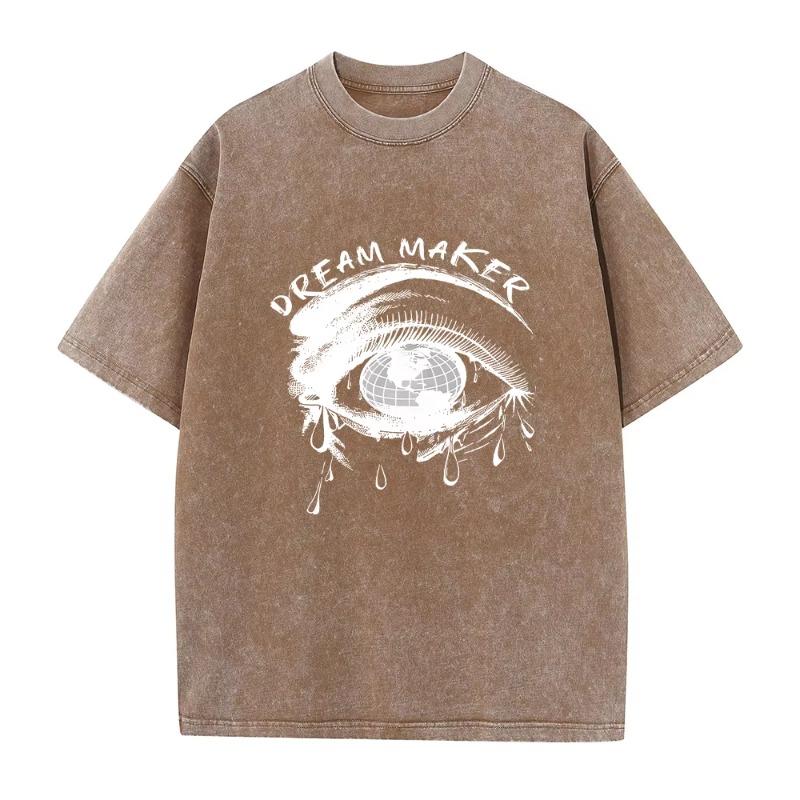 Herrenmode Bedrucktes Retro Gewaschenes T-Shirt 2026 Neue Ankunft Bedruckter Rundhals Kurzarm Sommerurlaub Reise Lässiges Oberteil