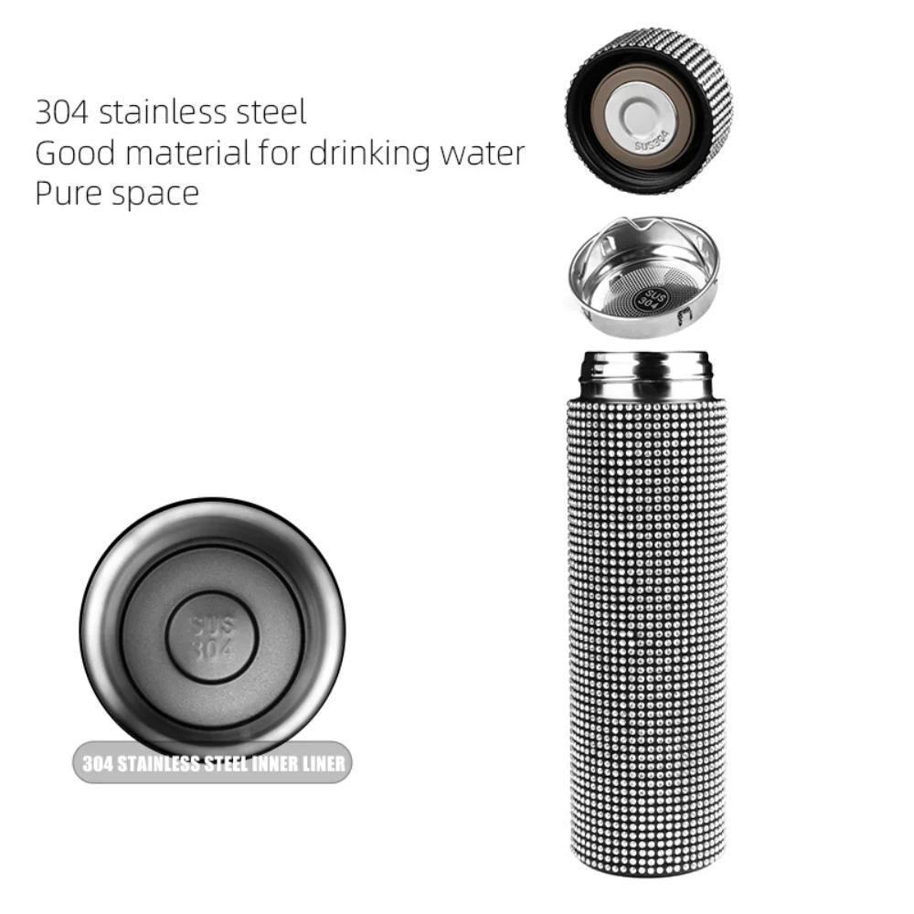 500ml Auto Izolovaná Láhev na Vodu 304 Nerezová Ocel Diamantová Tepelná Konzervace Držák na Vodu Bling Auto Příslušenství pro Ženy