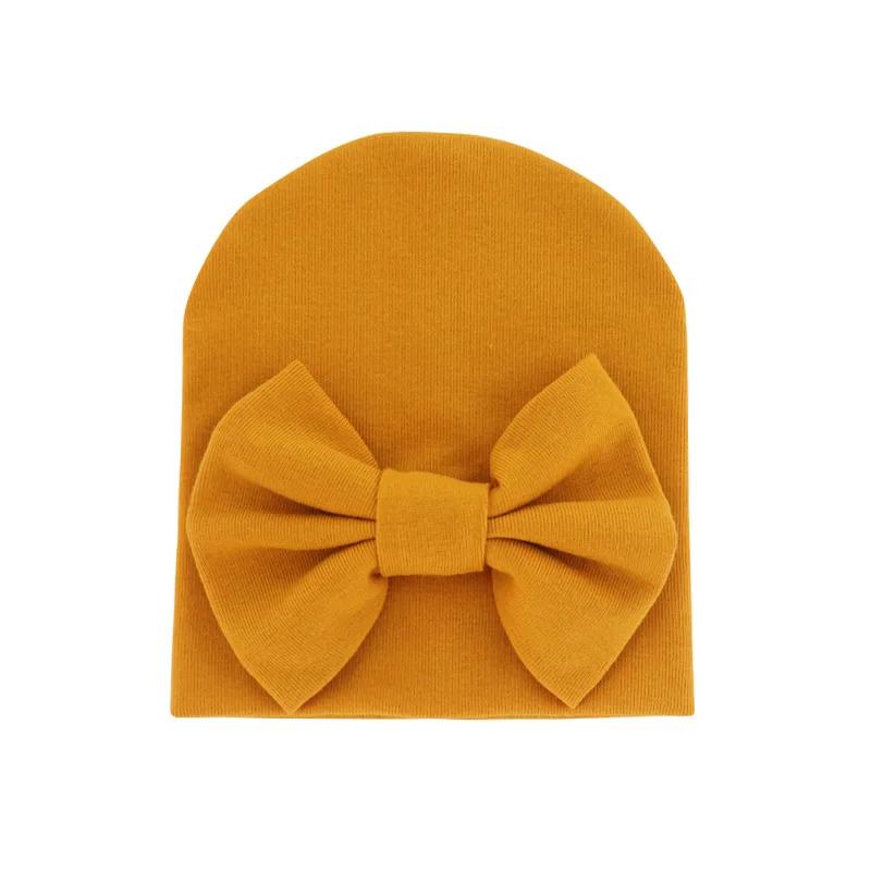Cotton Solid Bowknot Beanie Newborn Baby Girl Knot Gorras Hat Bebe Bow Bonnet Warm Hat Double Layer Infant Cute Bow-tie Skullcap
