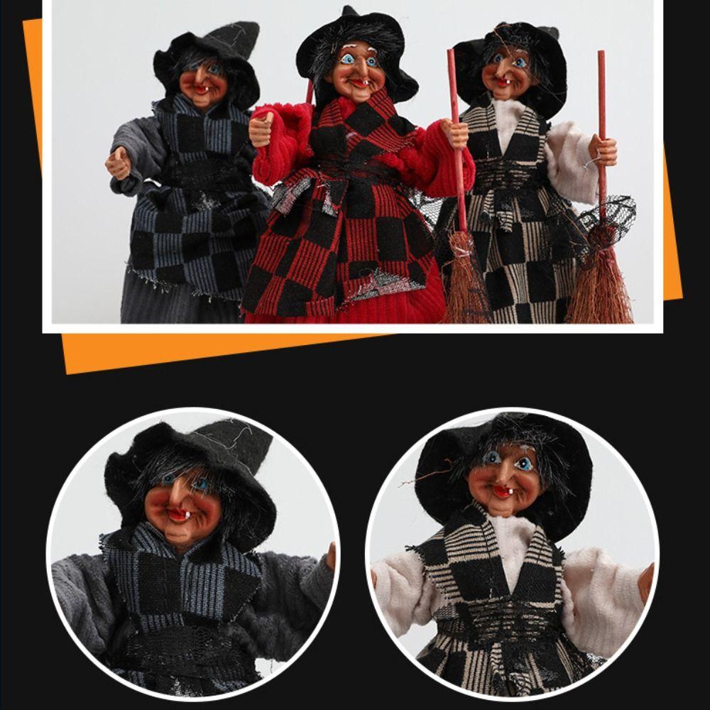 3pcs Cloth Halloween Broomstick Witch Pendant Creative Halloween Ornament Witch Hanging  Window