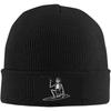 Black Knitted Beanie with Surfing Skeleton Patch Winter Warm Hat for Unisex Women Funny Gothic Surf Style Skull Cap