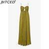 BITCED Summer Sexy Spaghetti Strap U-Neckline Resort Maxi Dress with Full Skirt