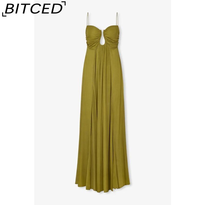 BITCED Summer Sexy Spaghetti Strap U-Neckline Resort Maxi Dress with Full Skirt