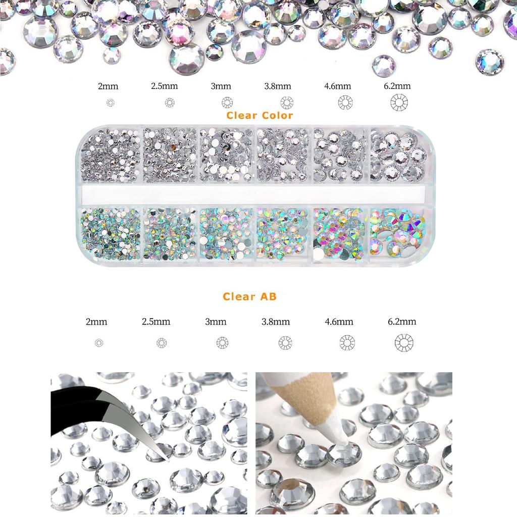 Sparkling Facial Gemstone Sticker Set Flat Bottom Colorful&AB Water Diamond Tweezers for Body Makeup Nail Art Eye Jewelry Decora
