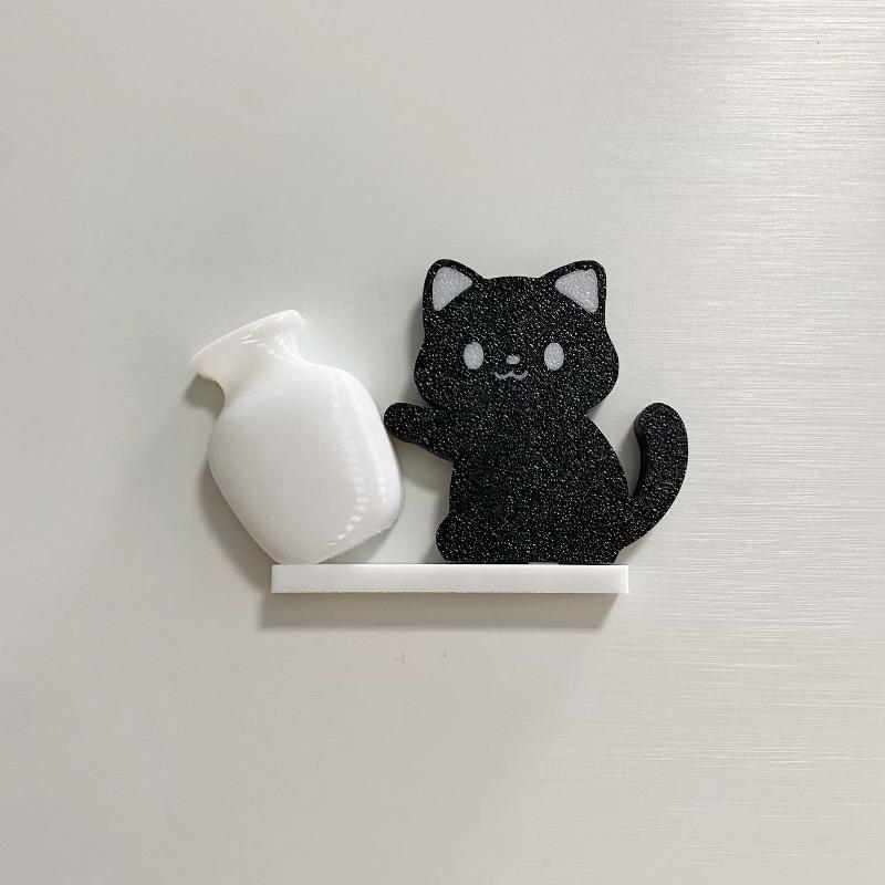Cat Pushing Vase Refrigerator Magnets Home Decor Fridge Magnet Cat Whisker Collection Memorial Box Home Office Decor For Gift