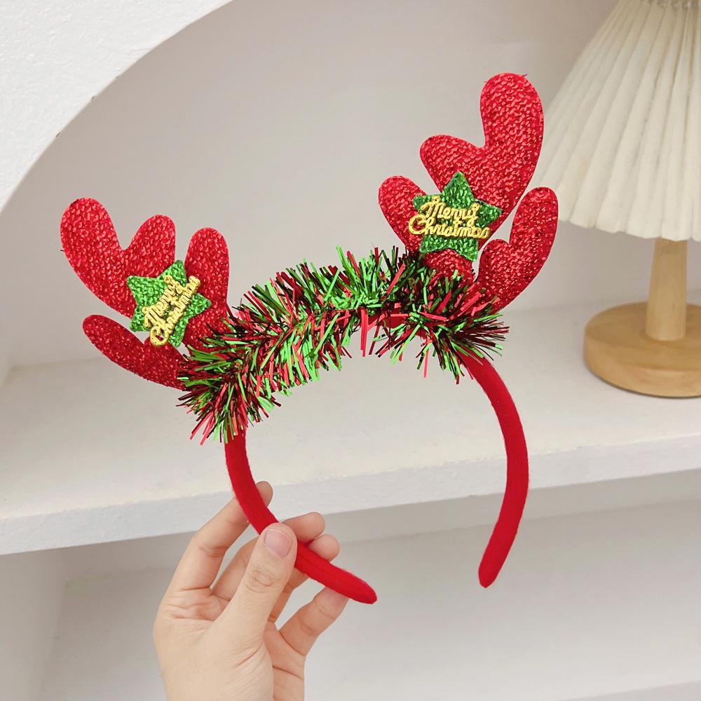 Holiday Velvet Bow Luminous Antler Headband - Red