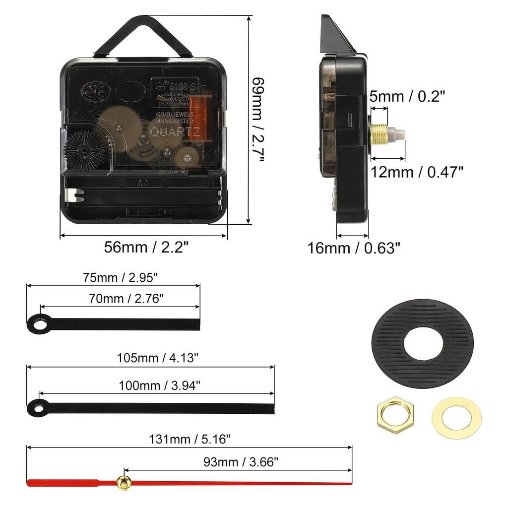 PATIKIL Clock Mechanism Replacement 2 Quartz Clock Battery DIY Wall Aluminum Hand Motor Mute with Kit, Sets, Mechanism, Operated, Clock, Kit,