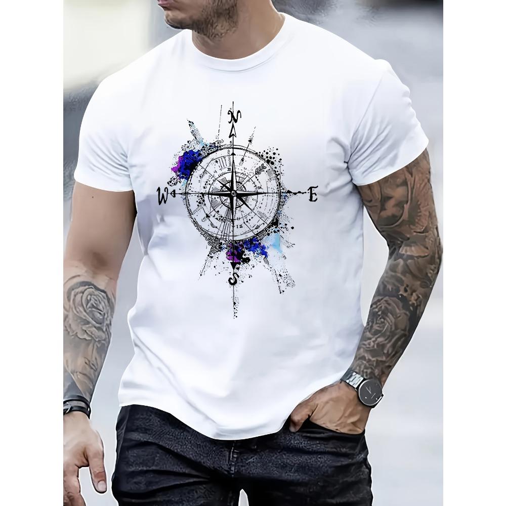 

Men s Summer Fashion Compass Pattern Round Neck Short Sleeve XL