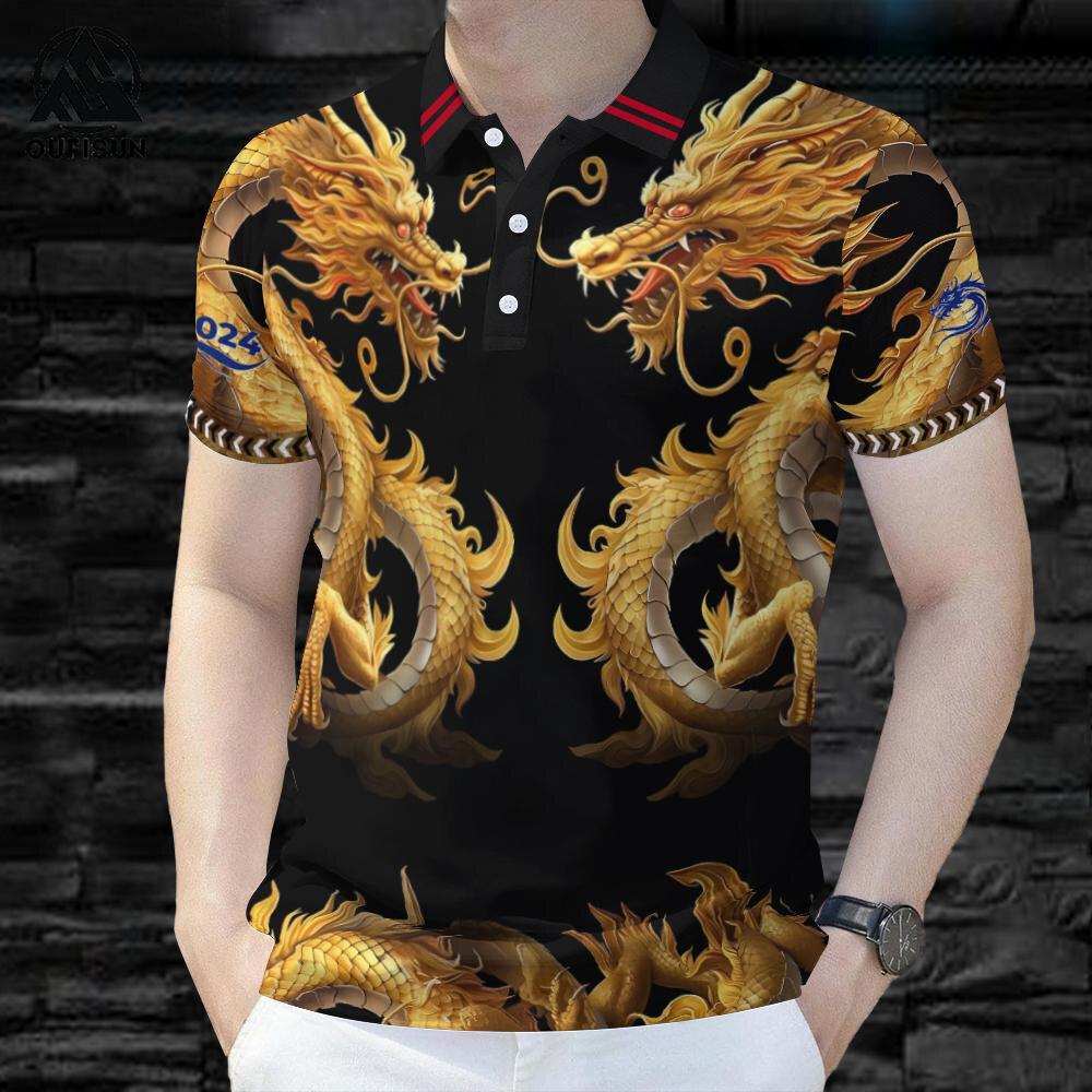 Fashio POLO Shirt For Mens Dragon Pattern Short Sleeve POLO Shirt Slim Men's POLO Shirt