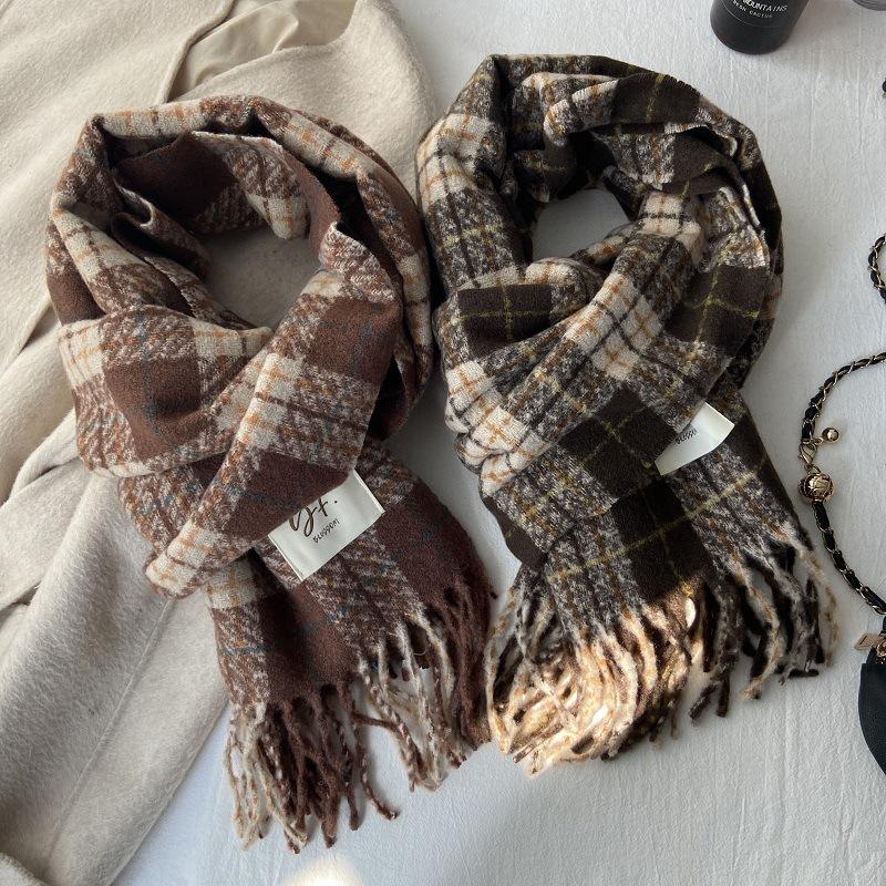 Taro purple high-end tassel new plaid scarf women's autumn and winter Korean version versatile shawl students keep warm