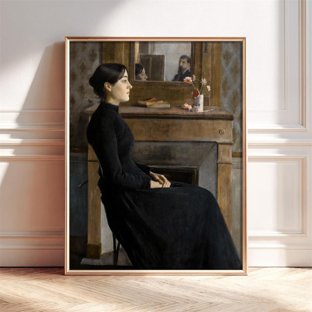 Girl in Pink Dress Romantic Oil Painting Art Print Poster Classic Art Portrait Poster Canvas Painting Woman in Black Dress Decor