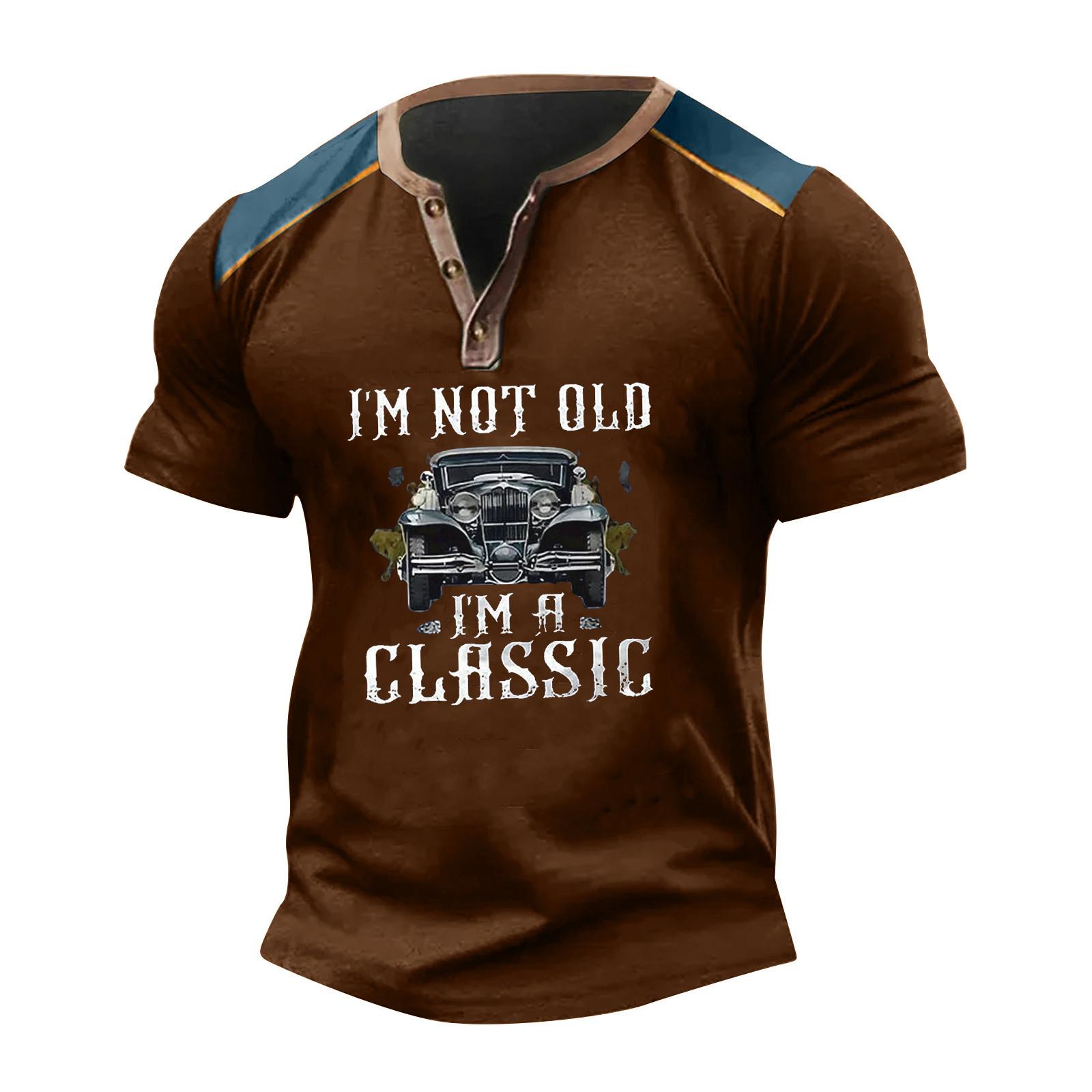 

Винтажная летняя мужская футболка, уличная одежда, 3 пуговицы, свободная одежда, футболка с коротким рукавом и принтом XXXL коричневый