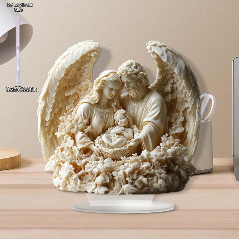 

2D Flat, Angel Guardian Acrylic Desktop Decoration, with Base, Suitable for wall decoration, porch, room, villa, accents Home, Hallway, or Workplace - 20*19CM
