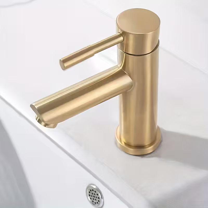 Brushed Golden Stainless Steel Faucet for Bathroom Sink, a Minimalist And Luxurious Hot And Cold Water Tap.