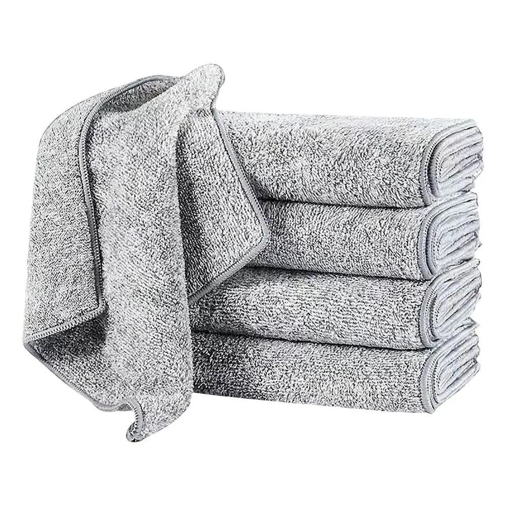Thickened Kitchen Cleaning Cloth Bamboo Charcoal Fiber Absorbent Dish Cloth Multipurpose 25x25cm Durable Reusable Cleaning Rag One Size