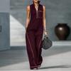 Women's Stand Collar Sleeveless Loose Fit Jumpsuit with Zipper Front and Stitching for Casual Wear