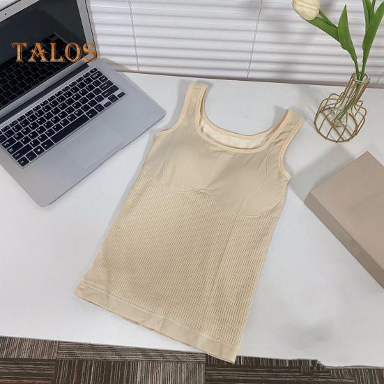 Winter Women Thermal Vest with Chest Pads Seamless Velvet-lined Fast Temperature Lock Heating Slim Fit Elastic Sleeveless Inner Wear Bottoming Tank