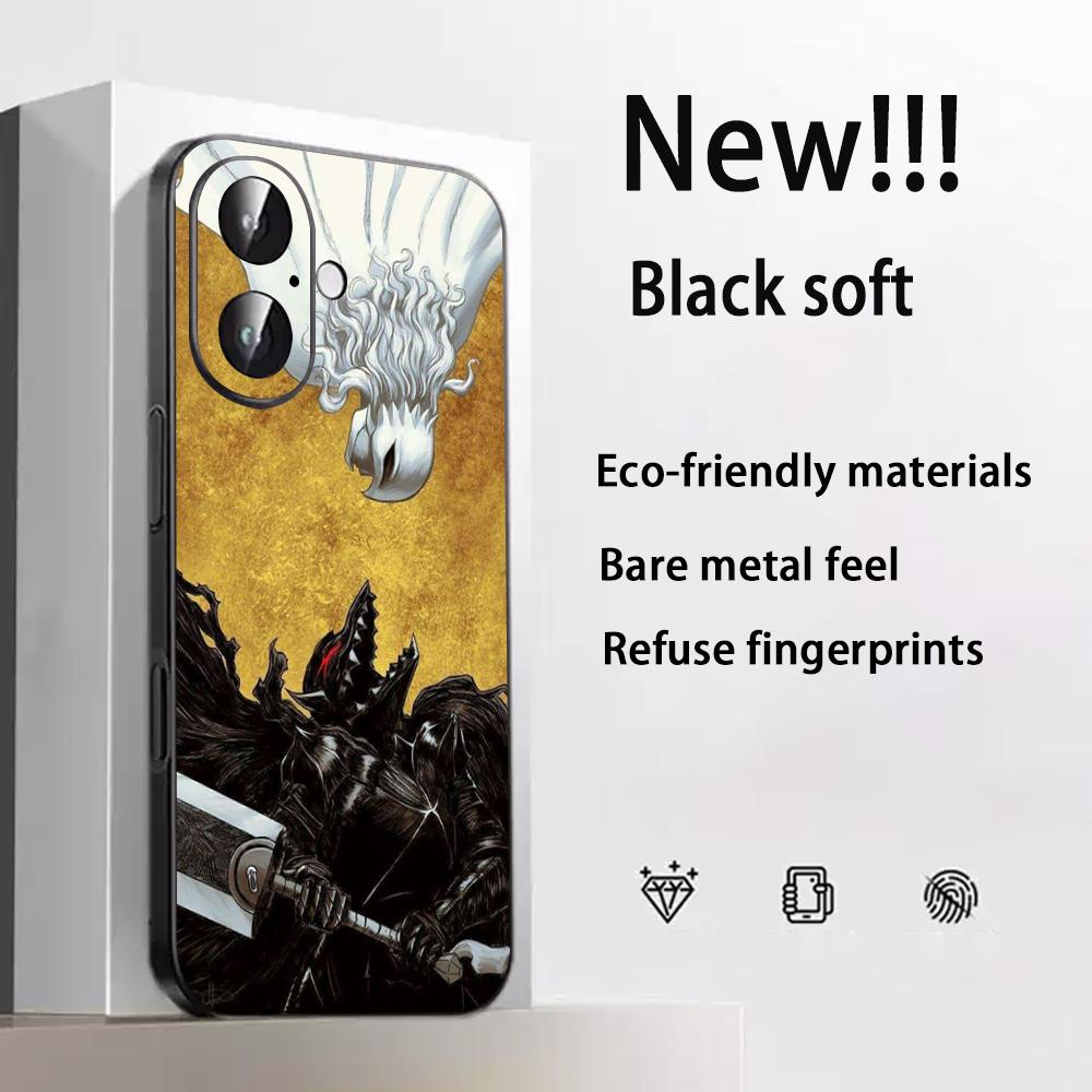 Cool Japan Anime Man Griffith Pattern Phone Case For iPhone 17 16 16e 15 14 13 12 Plus Mini Pro Max Soft Black Shockproof Cover