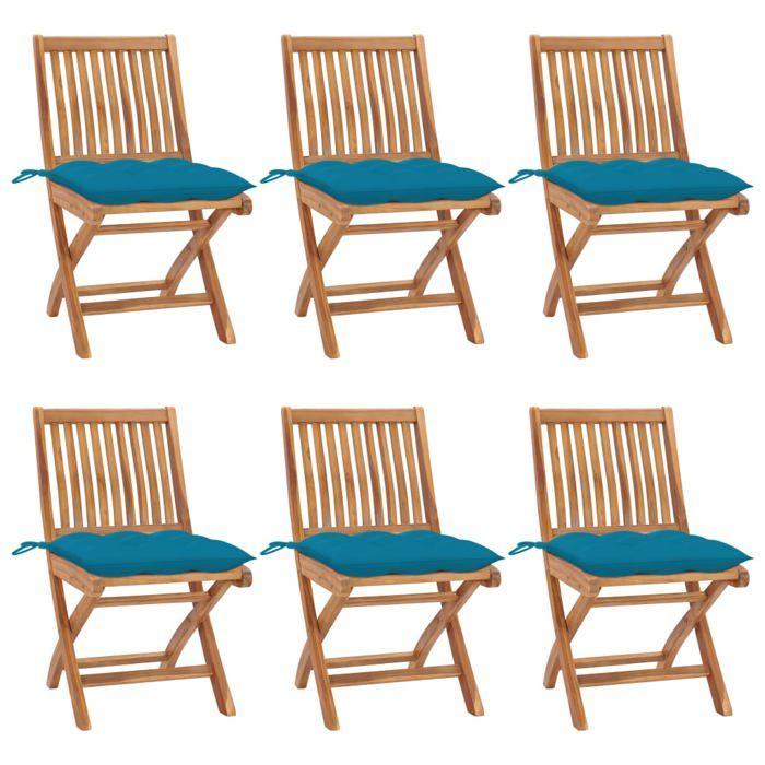 Chaises de jardin pliantes - MAISON EXCLUSIVE - Lot de 6 - Bois de teck - Coussins inclus - Pliantes