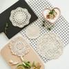 Beige Hand-Crocheted Cotton Fabric Insulation Coaster & Placemat with Large Hollow Lace Design