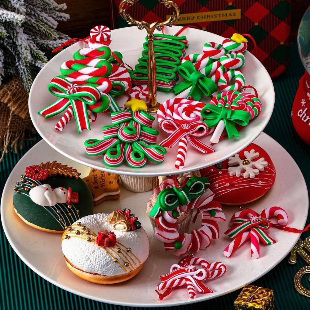 16/32Pcs Colorful Candy Cane Wooden Pendant Candy Cane Hanging Decoration  Xmas Party Supplies