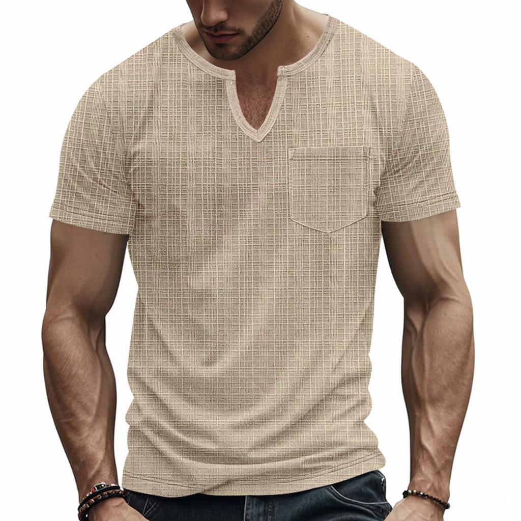 Men's Summer V-neck Pocket Short-sleeve T-shirt Casual Sports Quick-drying Top