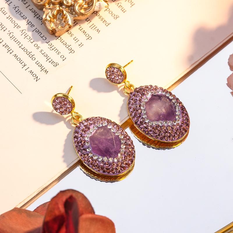 Niche Luxury Brazilian Amethyst Three-Piece Jewelry Set: Raw Stone Earrings, Ring & Necklace for Women