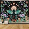 Sun and Moon Tapestry Vintage Bohemian Wall Hanging, Moon and Sun with Moths, Floral Vines, and Psychedelic Realm Tapestry, Polyester Fiber Art for Do