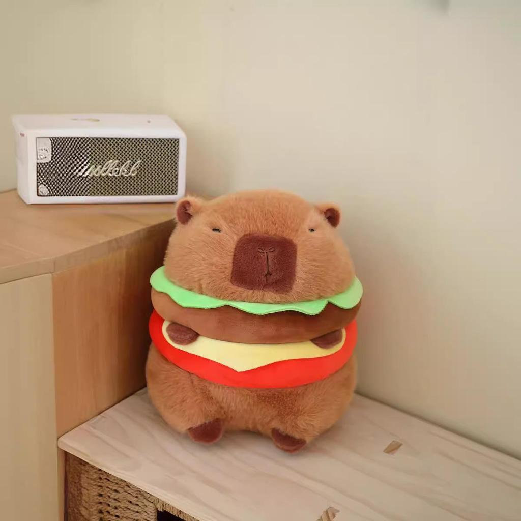 Capybara Hamburger Plush Toy Pillow - Cute Cartoon Doll Holiday Gift