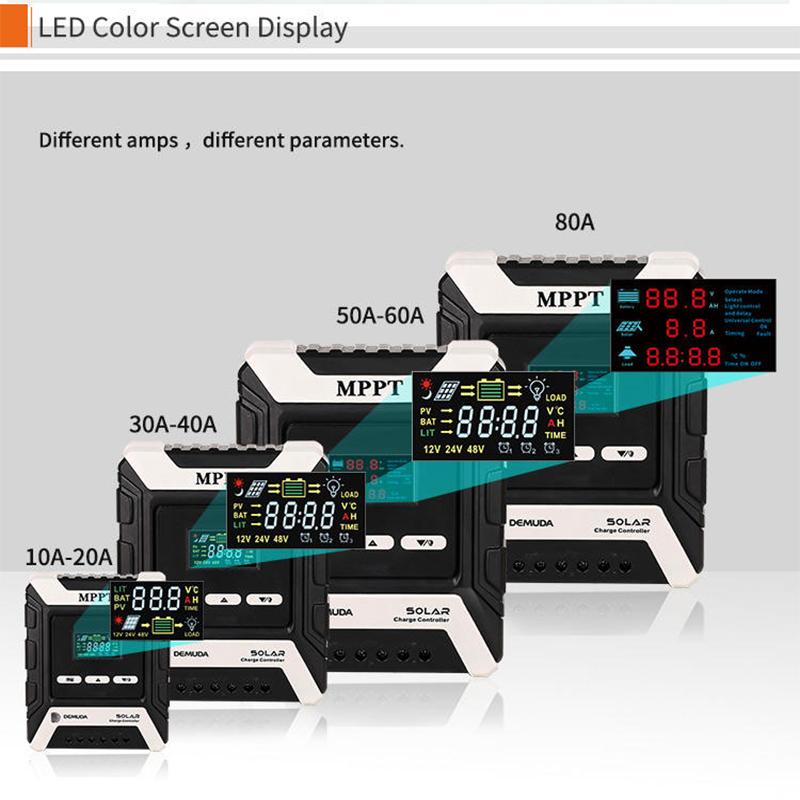 10A/30A/60A/80A MPPT Solar Controller Color LCD Screen Solar Charging Controller 12/24/48V Input Automatic Identification