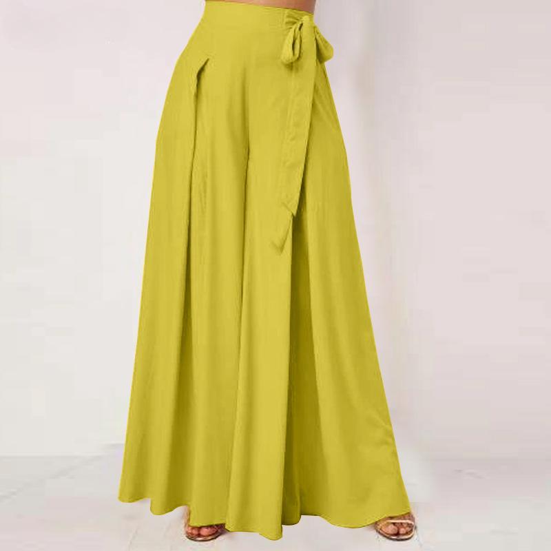 

S-5XL женские широкие брюки на шнуровке с поясом, повседневные свободные длинные брюки с эластичной резинкой на талии S чёрный