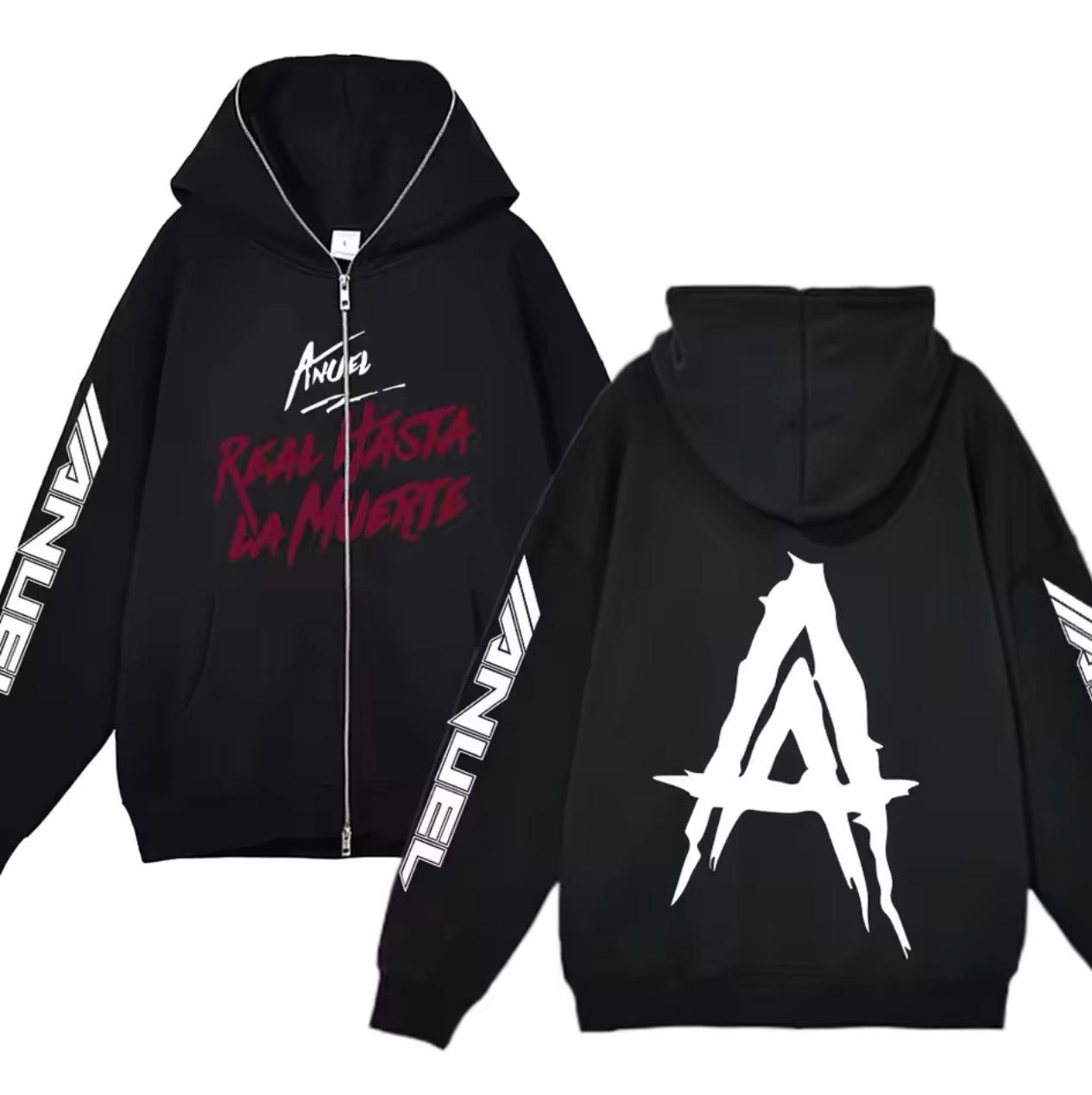 

European Hip Hop Artist Double-Sided Hoodie - Unisex Long Sleeve Zip-Up for Spring/Autumn L