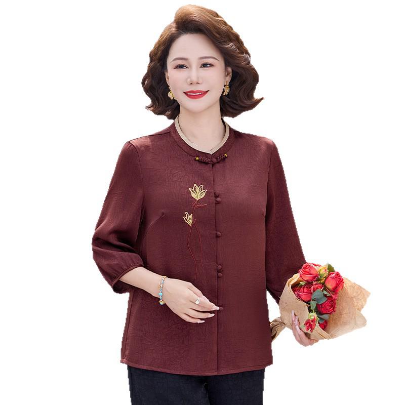 Spring Outfit: Chinese-Style Shirt for Middle-Aged Women - Festive Attire for Birthdays and Weddings