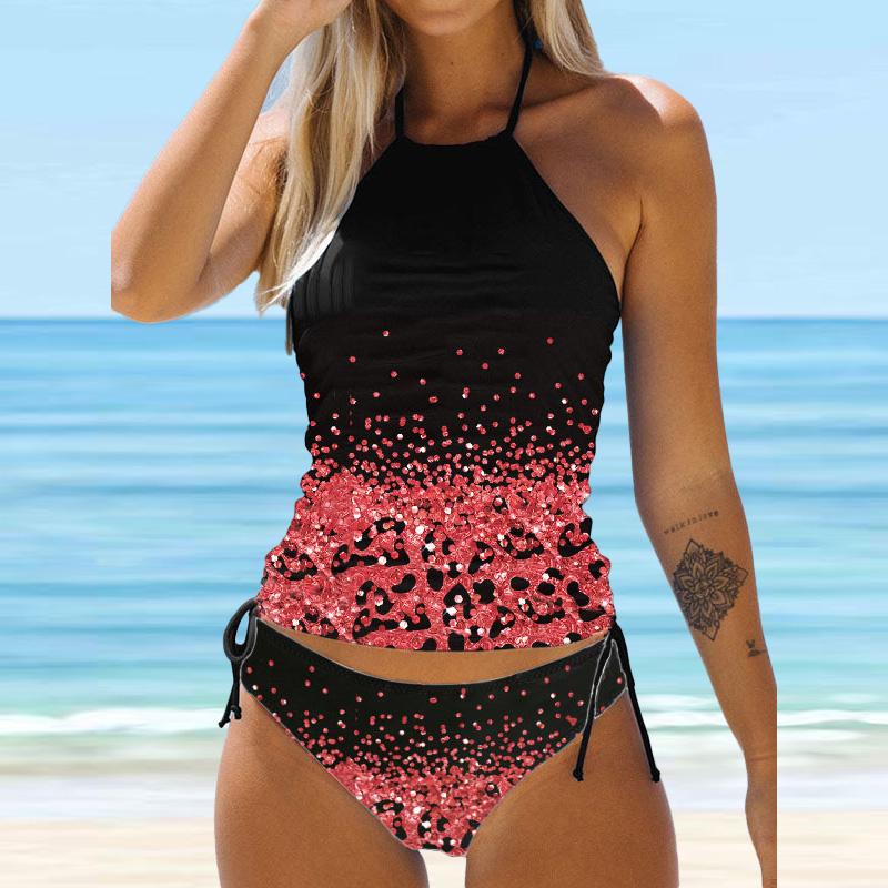 Γυναικείο μαγιό σε στυλ κρεμαστό λαιμό Πολύχρωμο μπικίνι μαγιό με στάμπα Dragonfly