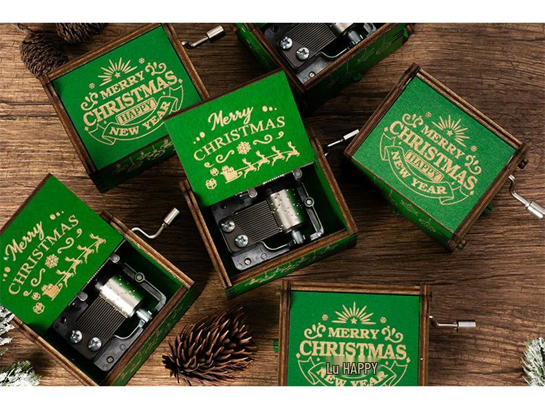 Wooden Hand-Cranked Christmas Music Box Ornament