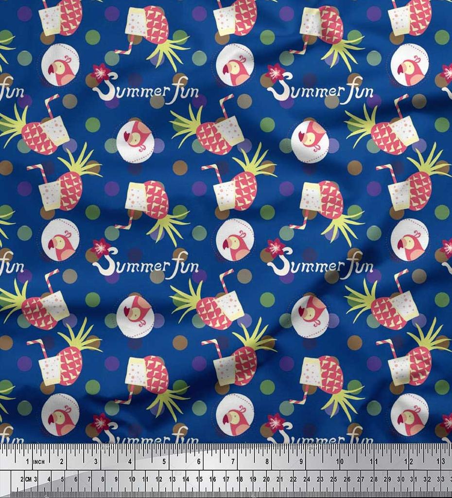 Soimoi Japan Crepe Satin Fabric Dot,Parrot & PineJuice Summer Designs Fabric Prints By Metre 42 Inch