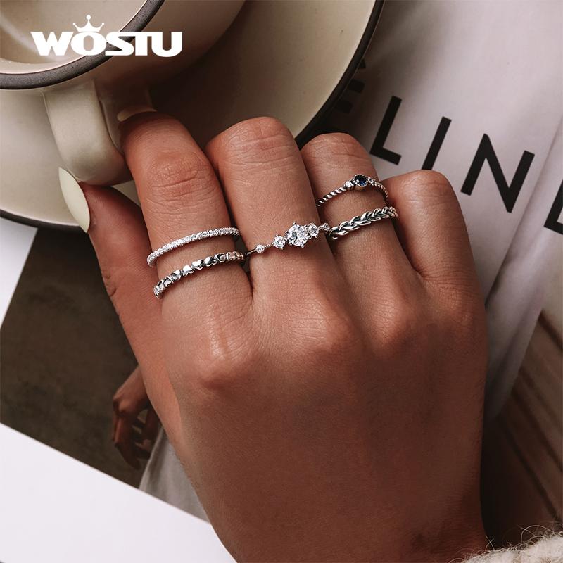 WOSTU Europäische 925er Sterling Silber Einfache Ringe Für Frauen Hochzeit Verlobung Herzringe Mit Zirkonia Originaler Damenschmuck