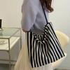 Women's Vintage Striped Tote Bag Large Capacity Open Top Unlined Shoulder Bag for Campus, Travel, Beach & Shopping Durable Casual Chic Striped Design