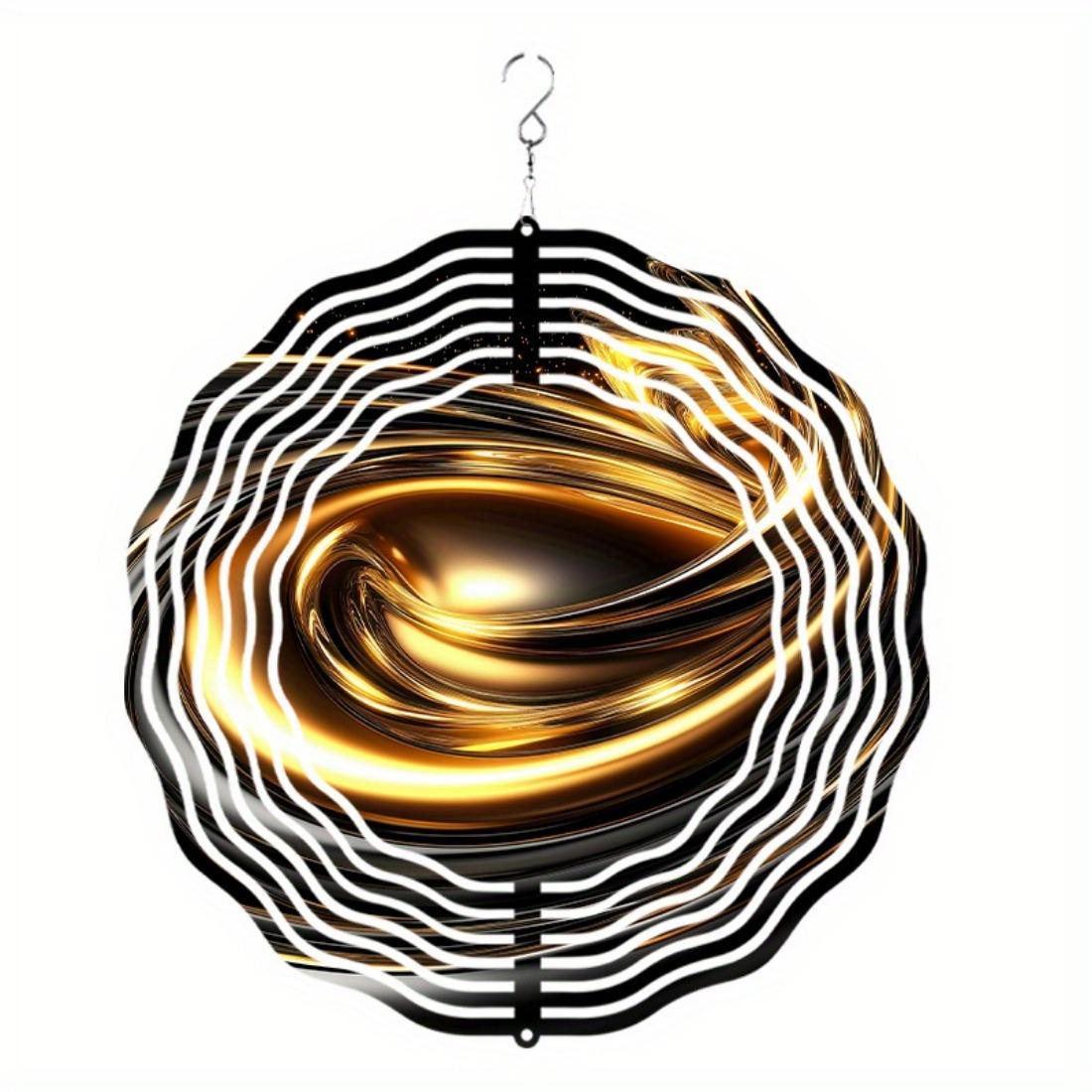 

Металлический ветряной спиннер «Звездное небо» - Вращающийся на 360° уличный подвесной декор с золотистыми и черными закручивающимися узорами 01A