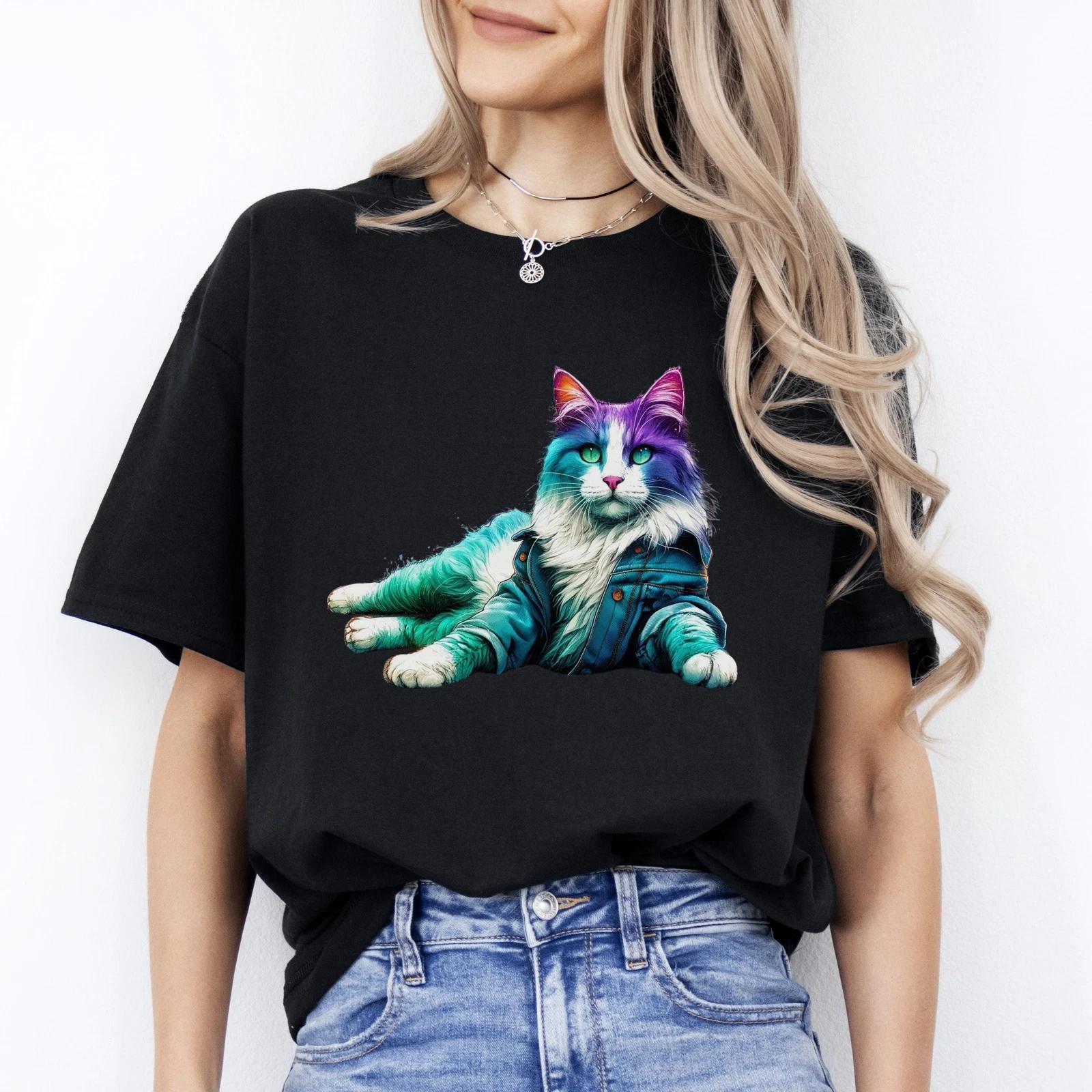 Laying Cat T-Shirt Cool Lazy cat Unisex tee Black Navy Dark Heather S